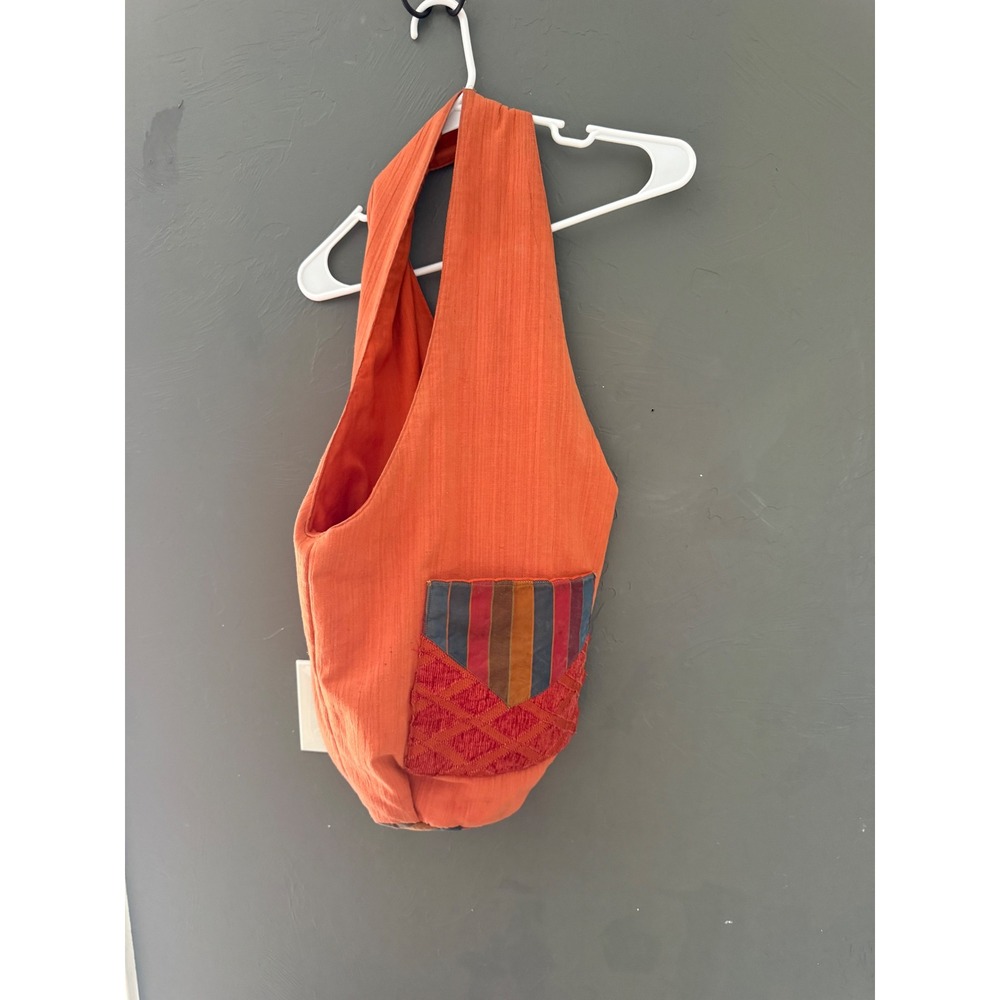 Bohemian Orange Cotton Slouchy Hobo Bag with Patchwork Pockets Hippie Style